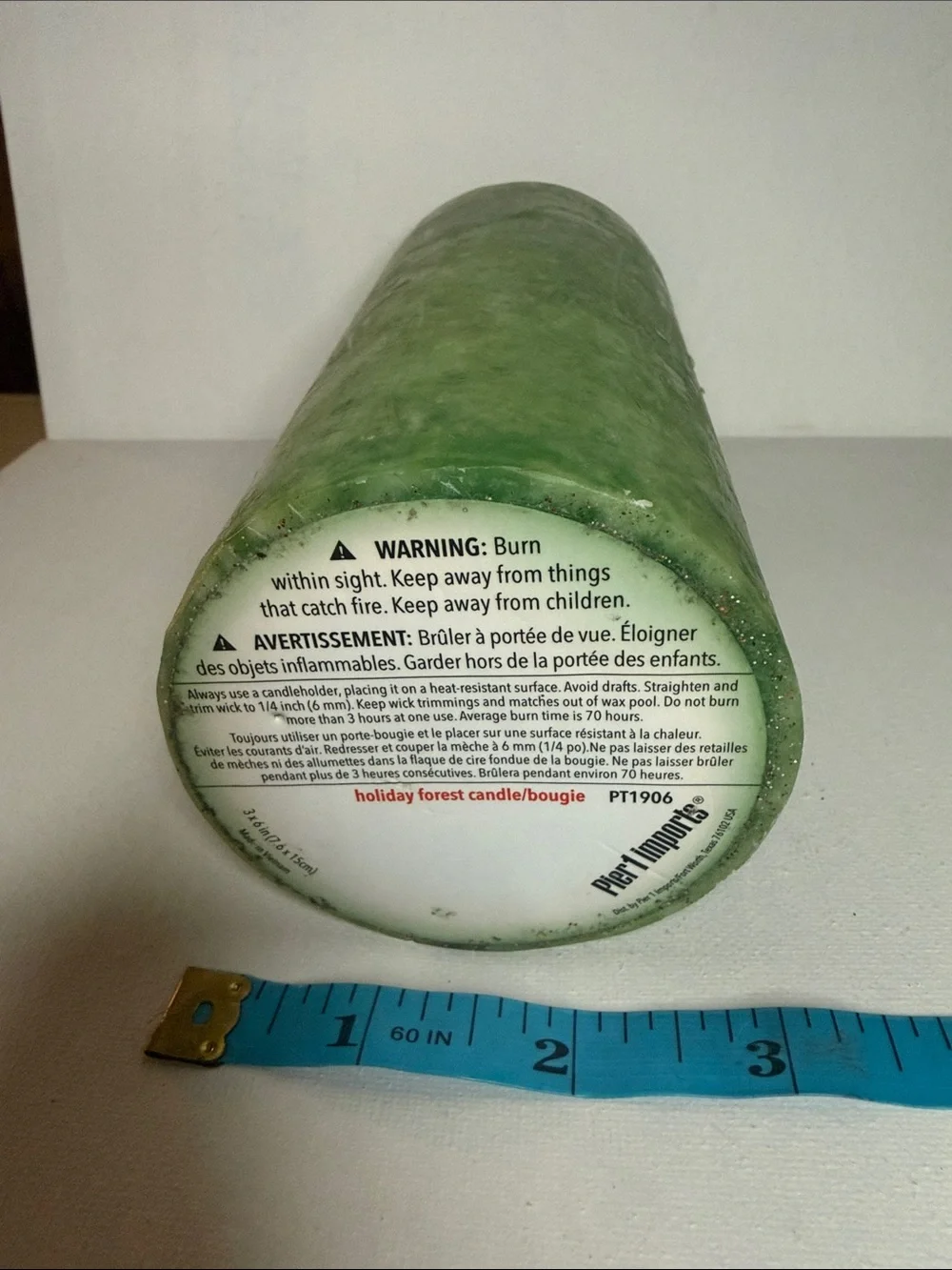 Pier 1 Green Marbleized Pillar Candle
